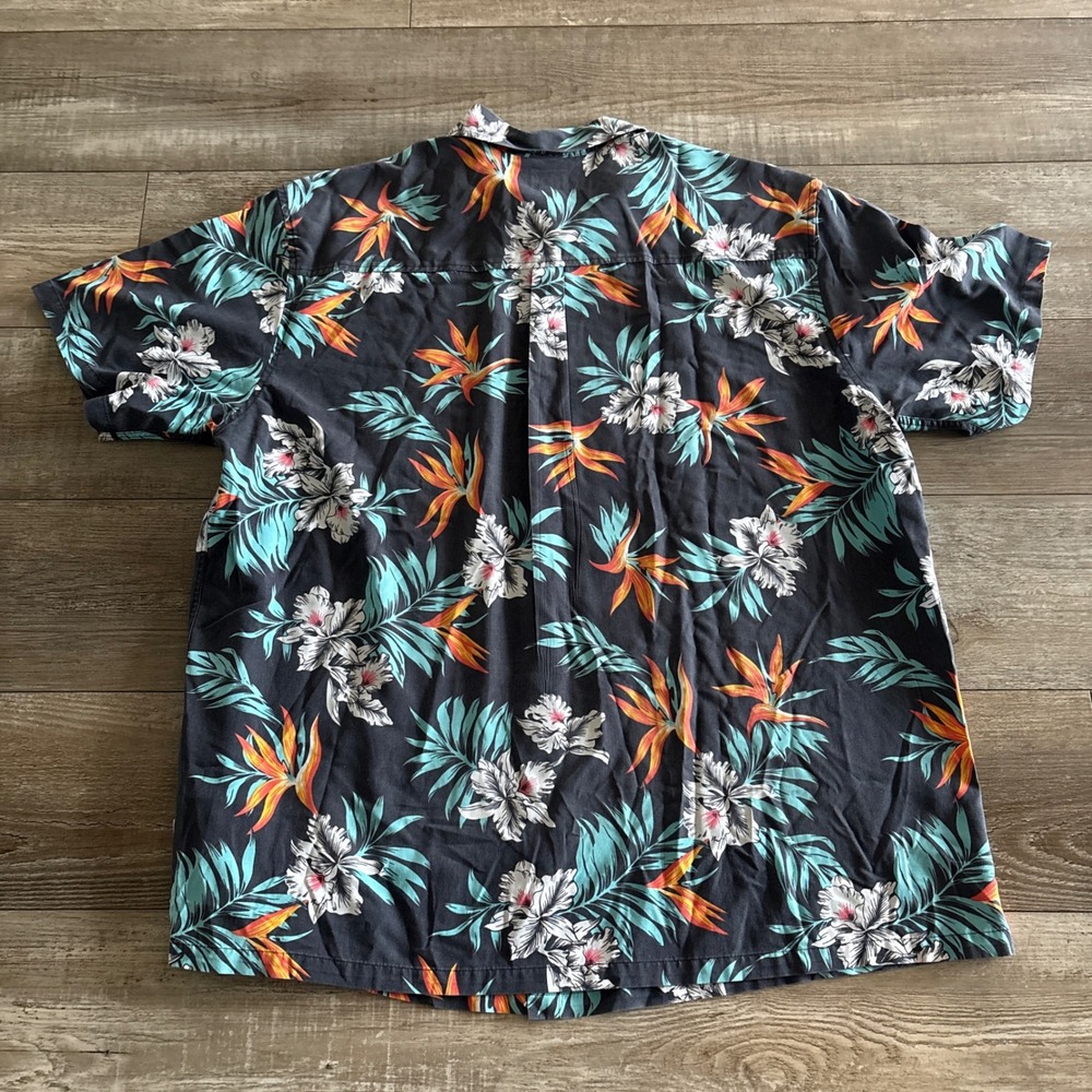 Jack O'Neill Button Down Mens 1XL Shirt Black Tropical Floral Bird of Paradise - Picture 2 of 7